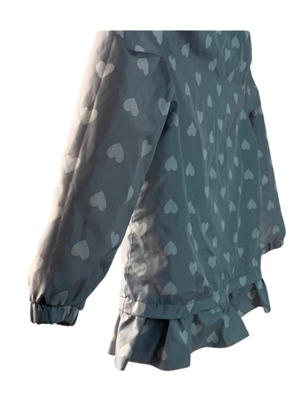London Fog Gray Heart Pattern LOVE Embroidered Girls Raincoat 5-6 M Fall Travel